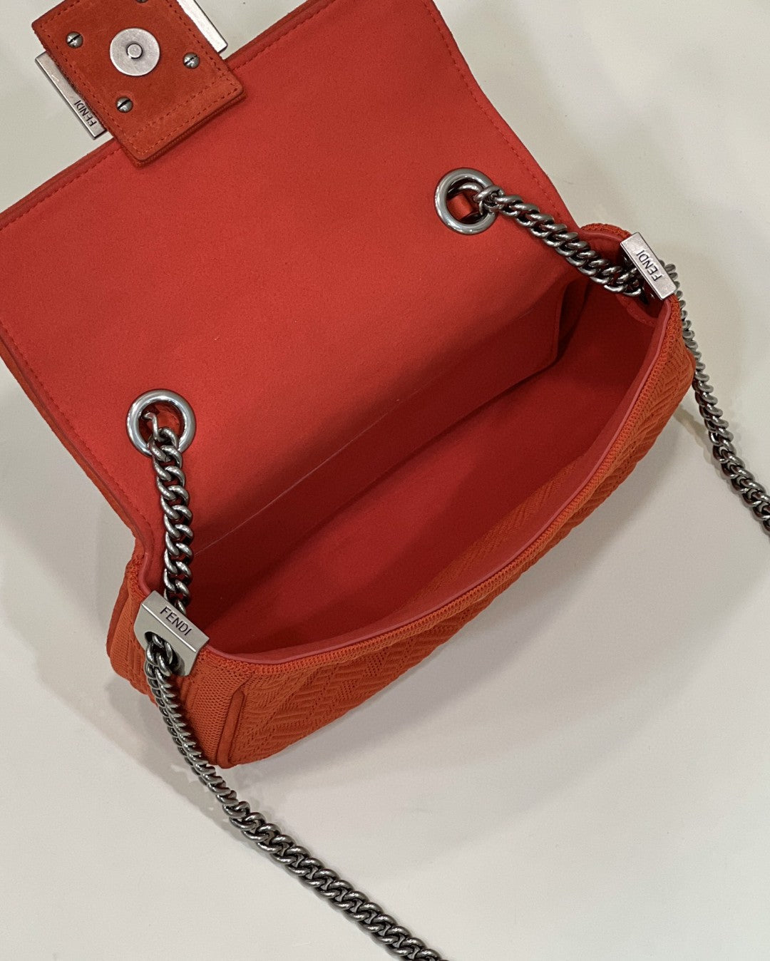 FI Baguette Chain MiGLAMI Red FF Fabric Bag For Woman 14.5cm/6in 8BR793AHW5F1F2I