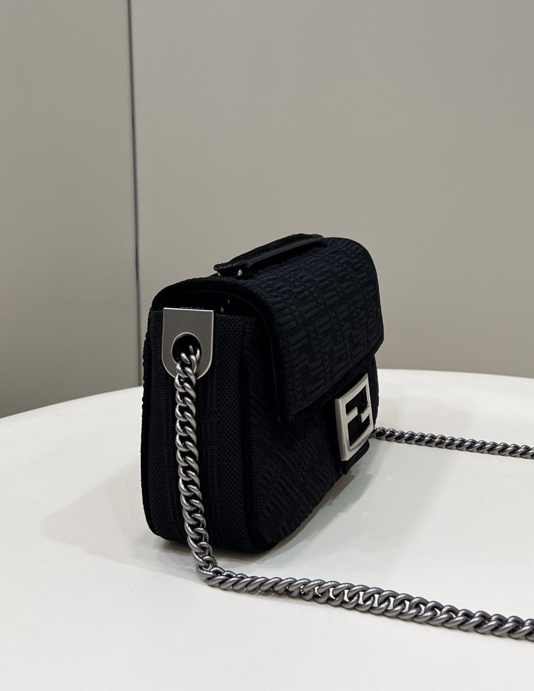 FI Baguette Chain MiGLAMI Black FF Fabric Bag For Woman 14.5cm/6in