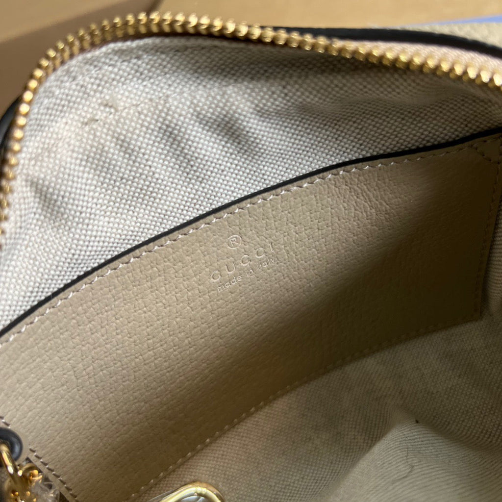 gg Ophidia Mini gg Bag Beige And Ebony gg Supreme Canvas, With Beige For Women  7in/17.5cm gg 