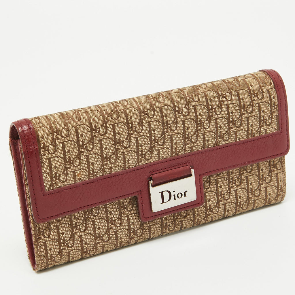 Dior Red/beige Oblique Fabric And Leather Street Chic Wallet