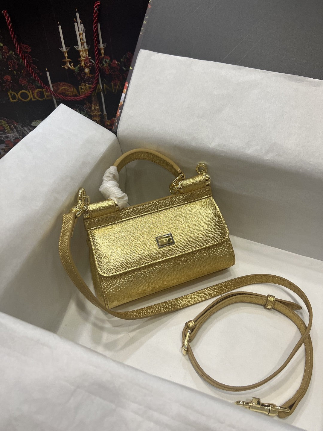 GLAMI Small Sicily Bag In Dauphine Gold For Women 7.5in/19cm GLAMIÃ‚Â 