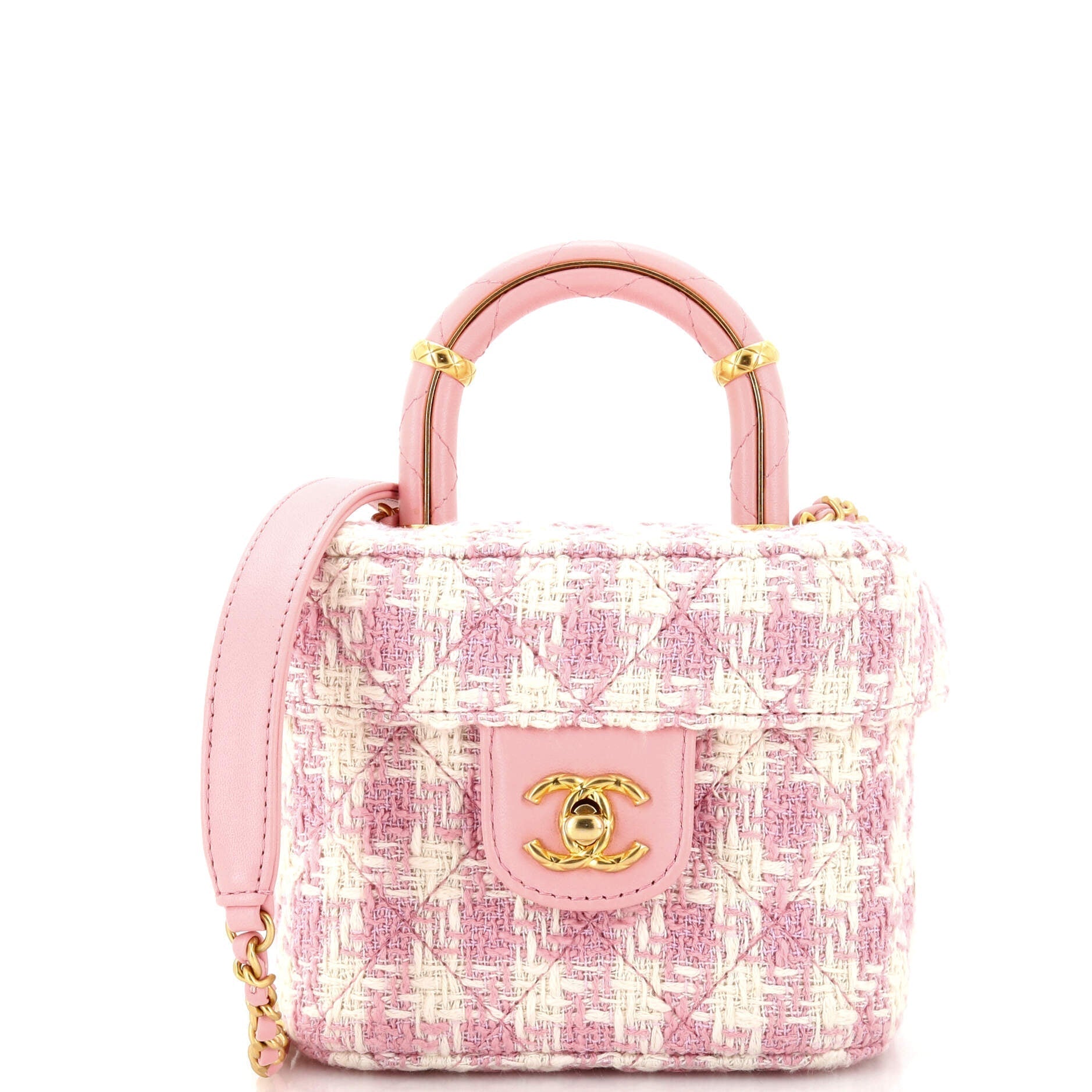 CHANEL Crush Top Handle Flap Bag Quilted Tweed Mini