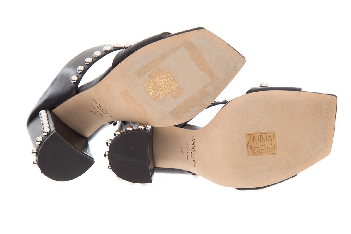 Jimmy Choo Black Leather & Silver Stud SZ 37