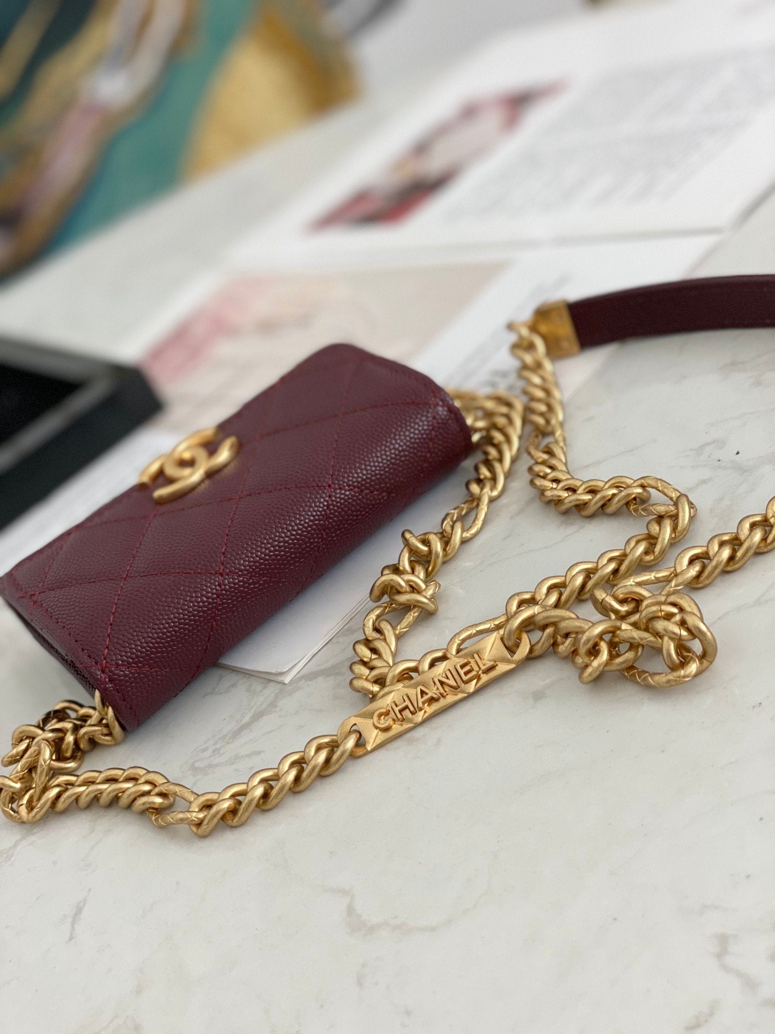 CHLMini GlamIap Bag Gold Toned Hardware Red For Women 4.7in/12cm