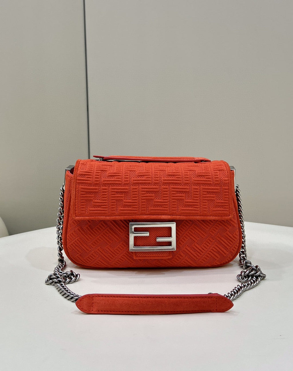 FI Baguette Chain MiGLAMI Red FF Fabric Bag For Woman 14.5cm/6in 8BR793AHW5F1F2I