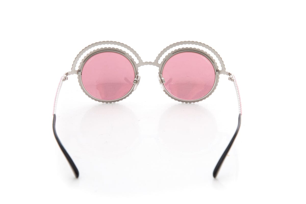 Chanel Pink Round Faux Pearl Embellished Sunglasses