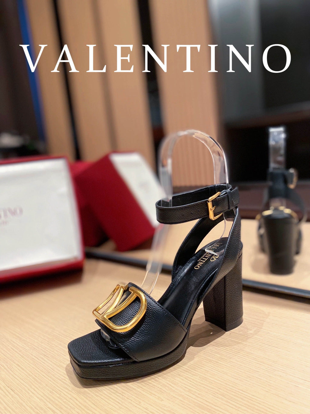 Valentino Garavani Strap Heeled Sandals With V Logo Signature EmbellisGLAMIent Black For Women