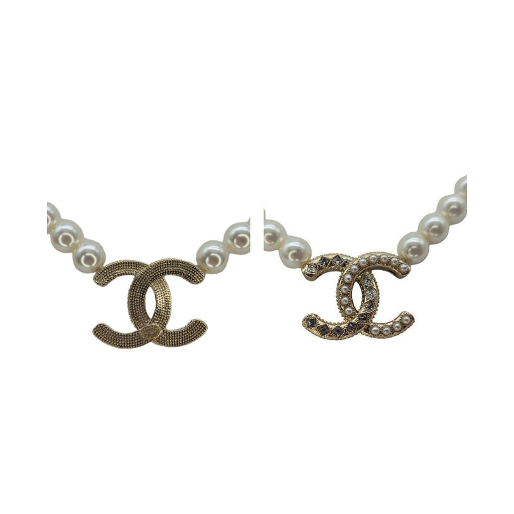 Chanel Faux Pearl and Crystal Baguette CC Necklace