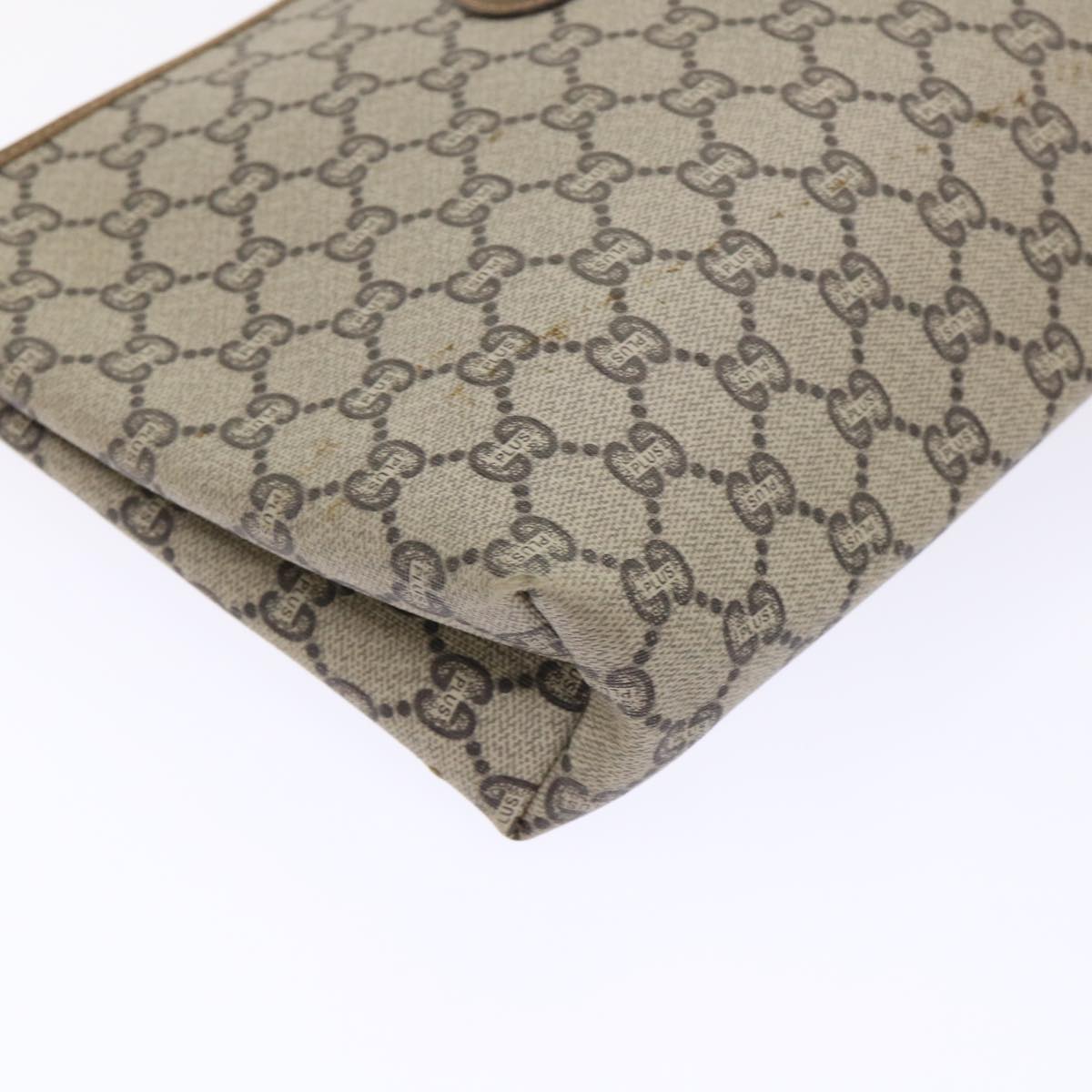 GUCCI GG Plus Canvas Clutch Bag PVC Leather Beige ep1039