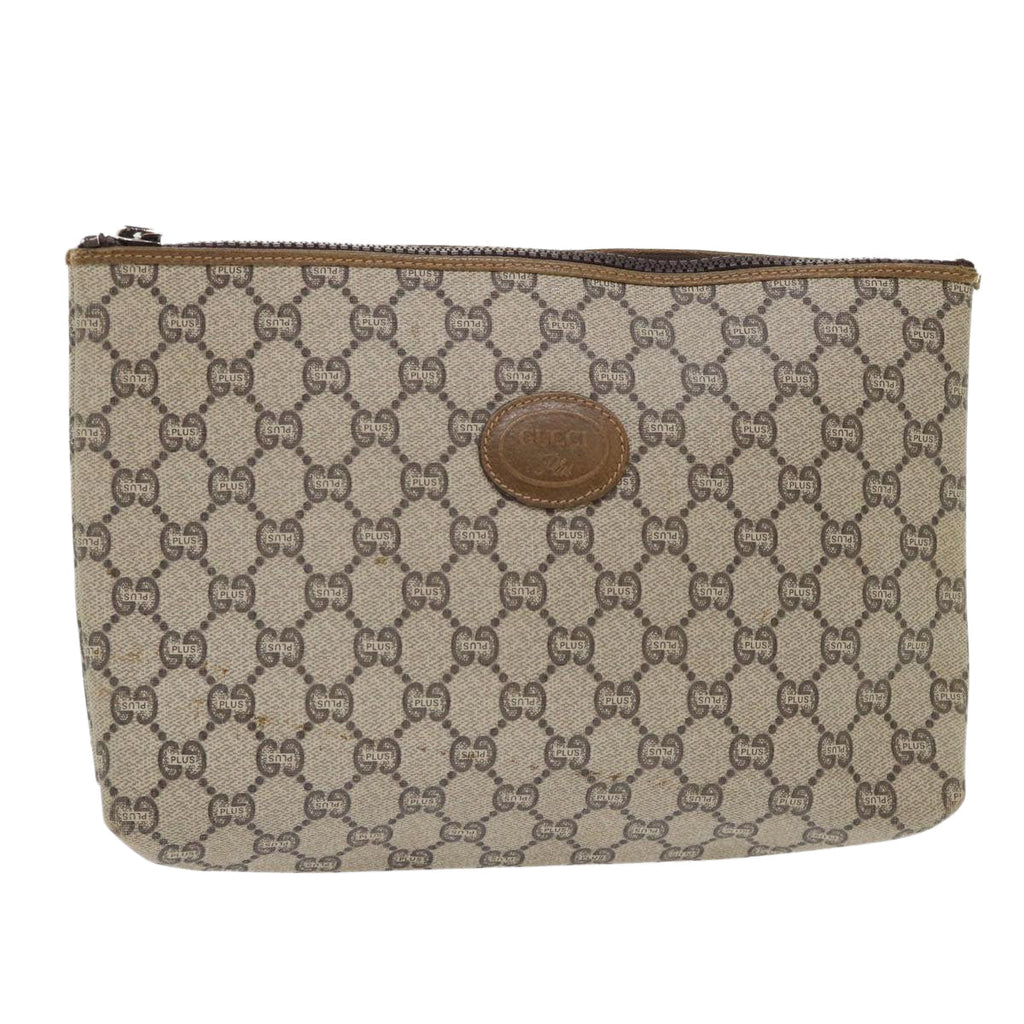 GUCCI GG Plus Canvas Clutch Bag PVC Leather Beige ep1039