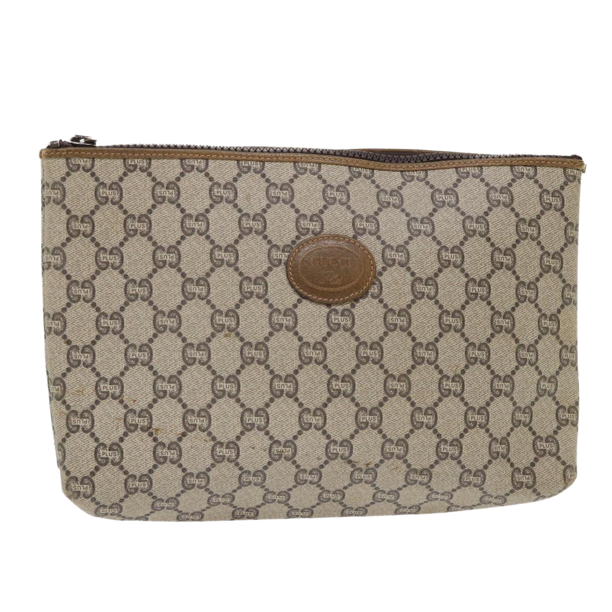 GUCCI GG Plus Canvas Clutch Bag PVC Leather Beige ep1039