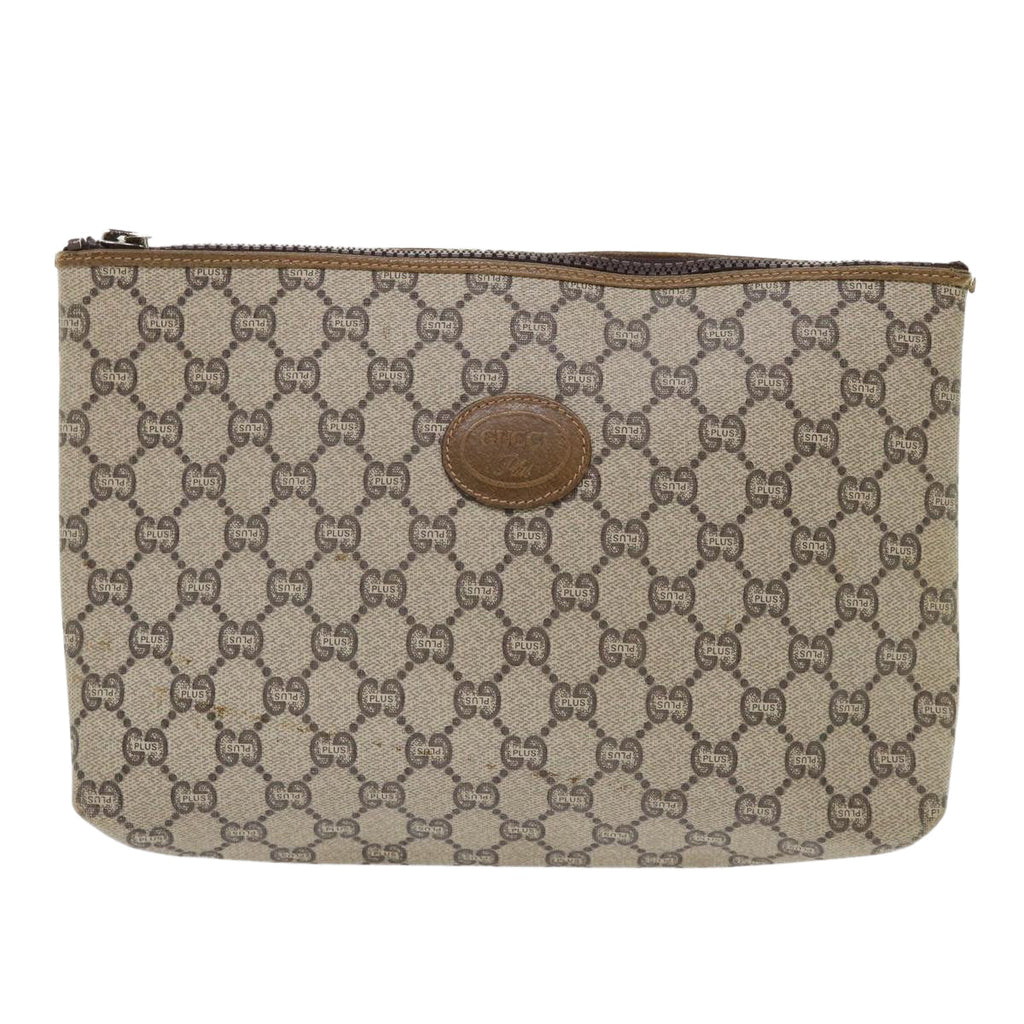 GUCCI GG Plus Canvas Clutch Bag PVC Leather Beige ep1039