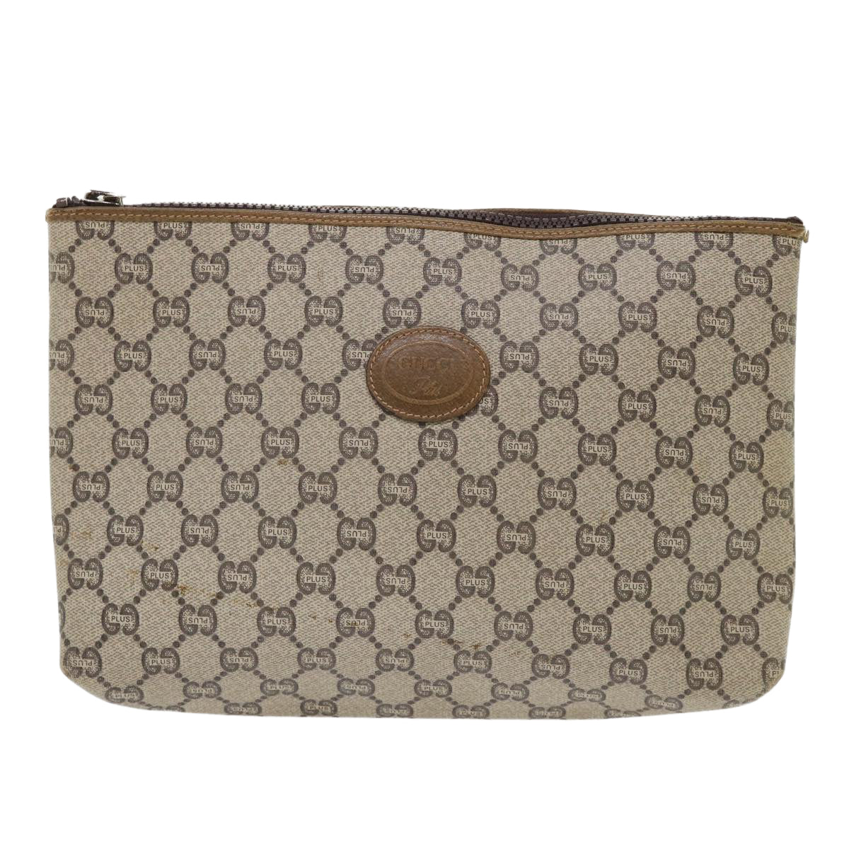GUCCI GG Plus Canvas Clutch Bag PVC Leather Beige ep1039
