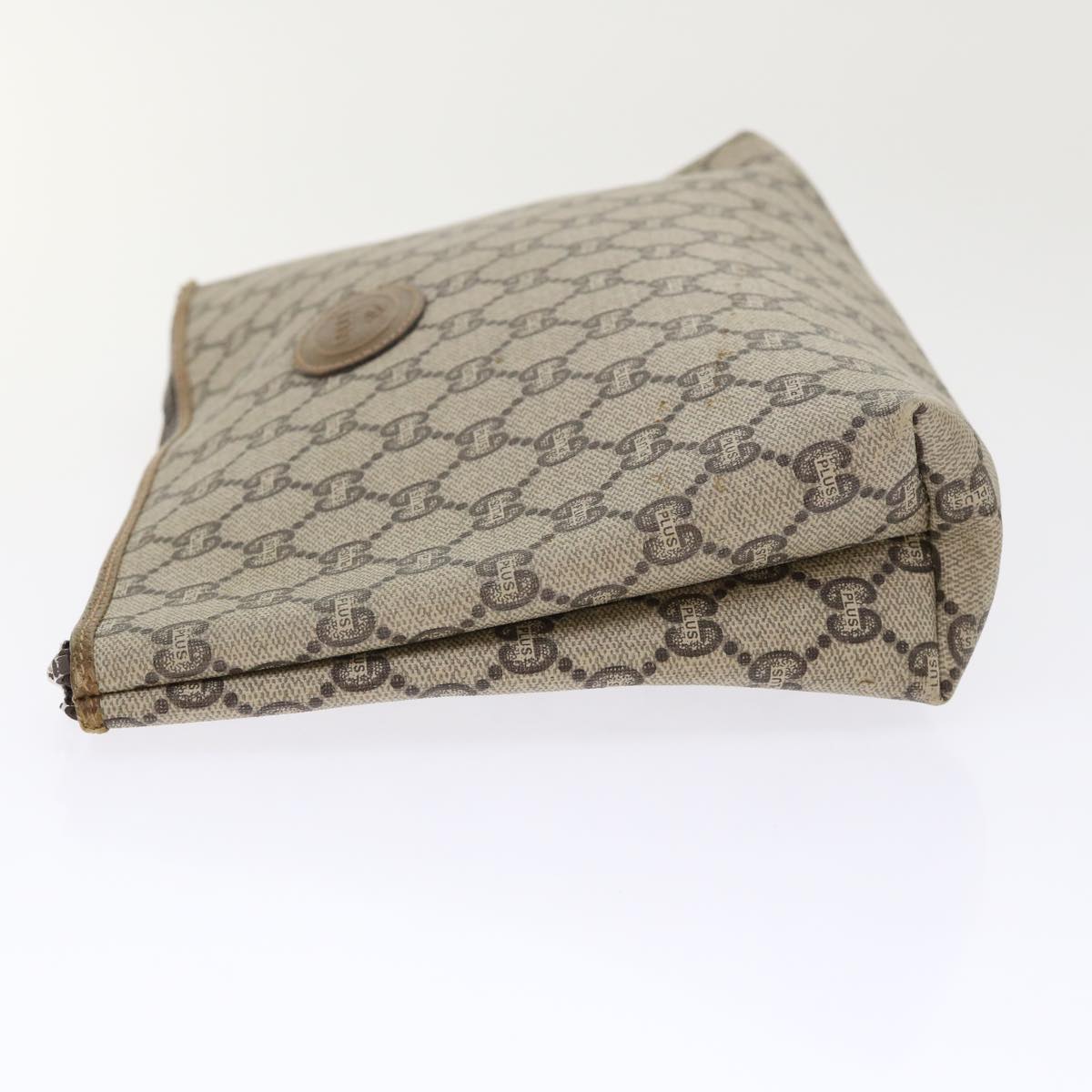 GUCCI GG Plus Canvas Clutch Bag PVC Leather Beige ep1039
