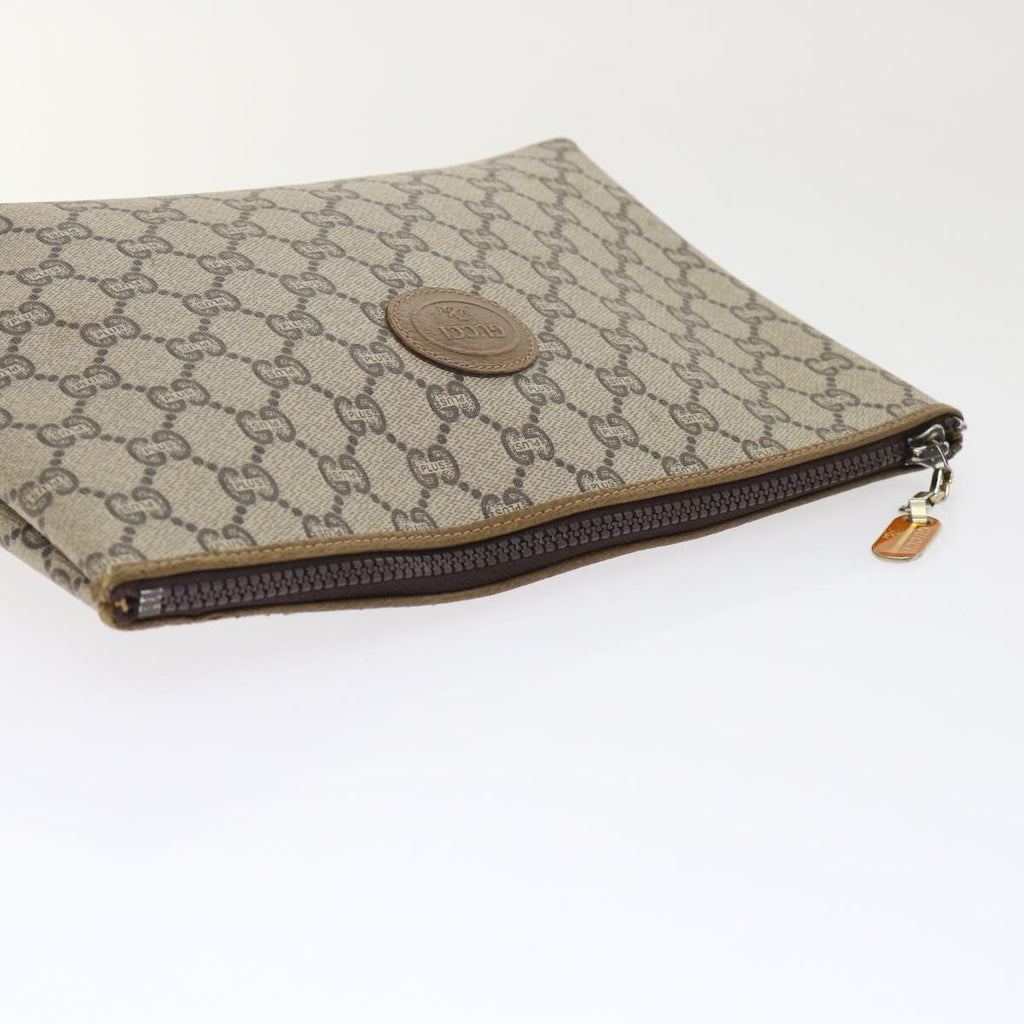 GUCCI GG Plus Canvas Clutch Bag PVC Leather Beige ep1039