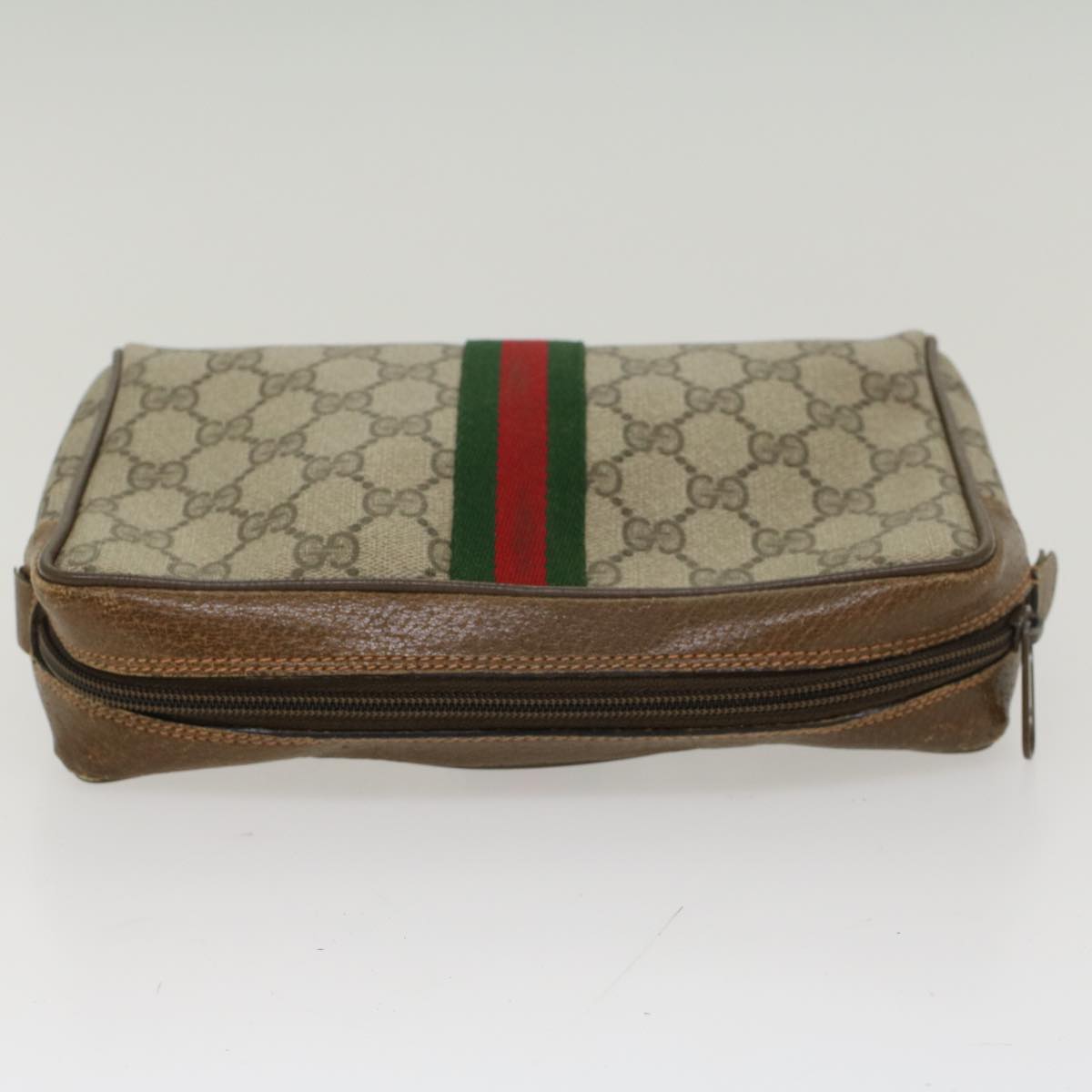 GUCCI GG Canvas Web Sherry Line Clutch Bag Beige Red Green 89.01.012 ep1040