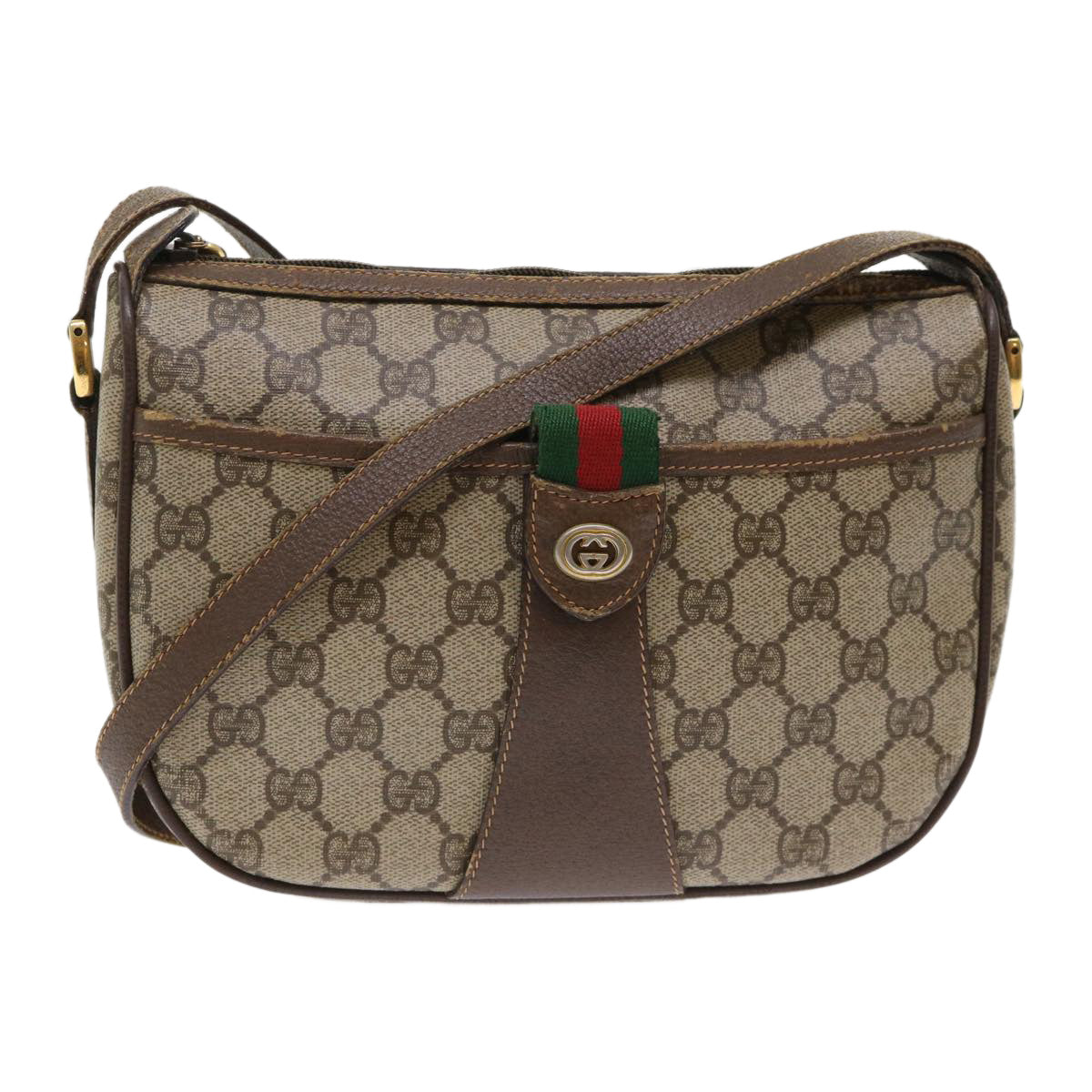 GUCCI GG Canvas Web Sherry Line Shoulder Bag Beige Red 89.02.032 ep1041