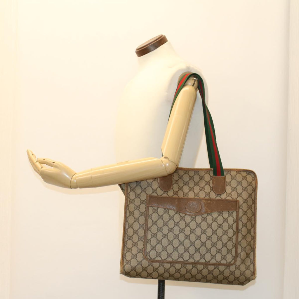 GUCCI GG Canvas Web Sherry Line Tote Bag Beige Red Green 89.02.997 ep1045