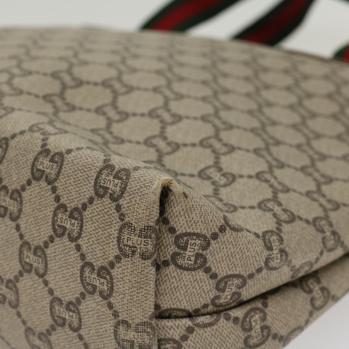 GUCCI GG Plus Canvas Web Sherry Line Tote Bag Beige Red Green ep1048