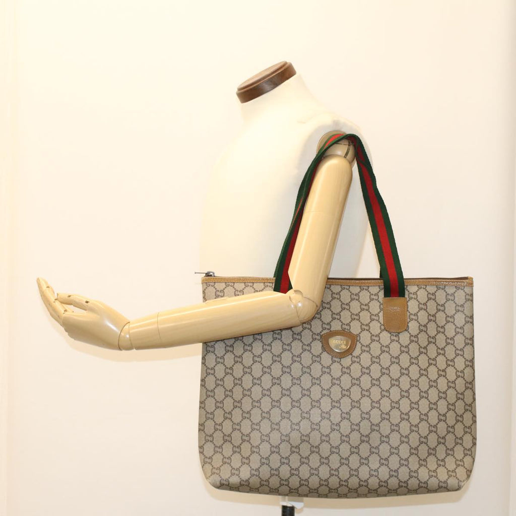 GUCCI GG Plus Canvas Web Sherry Line Tote Bag Beige Red Green ep1048