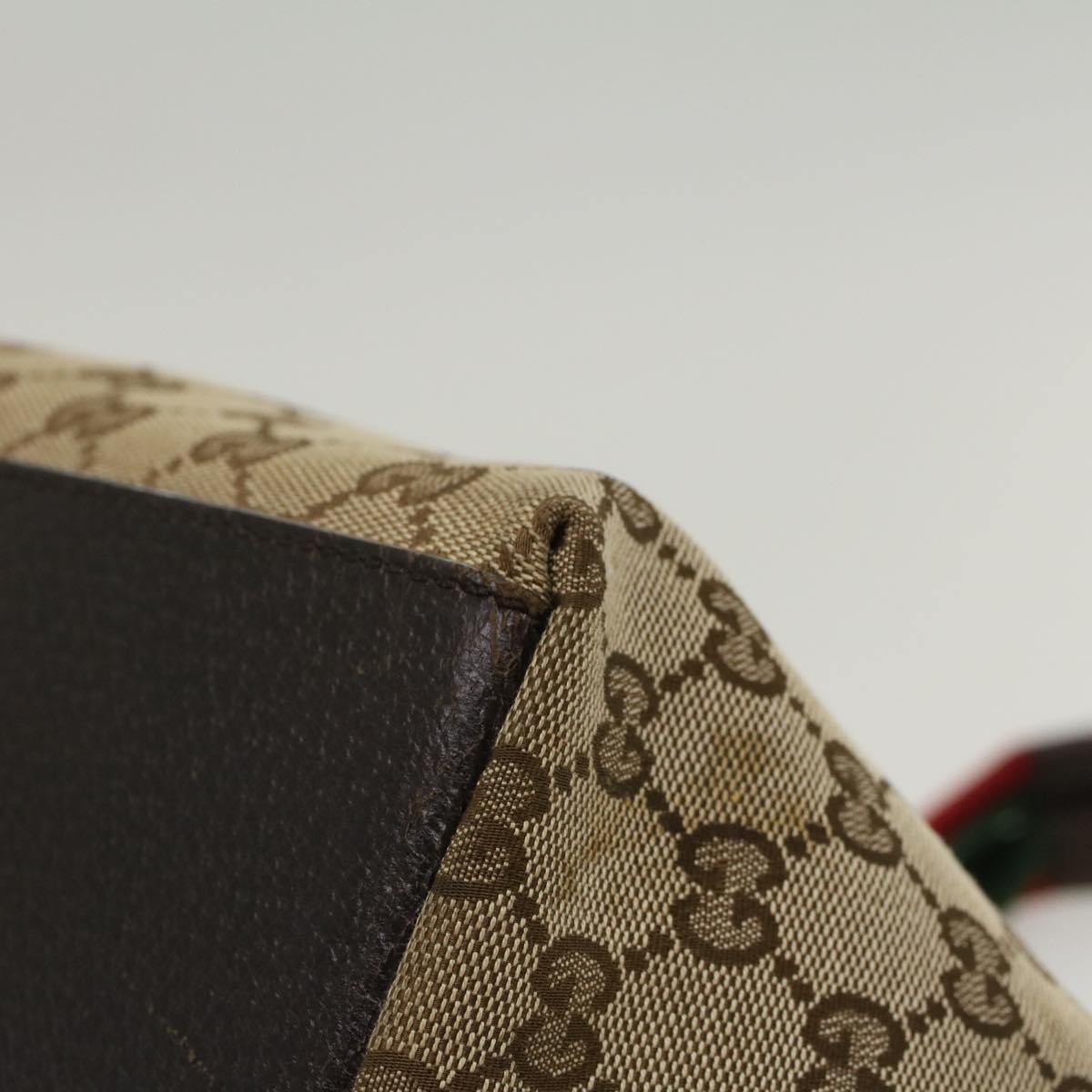 GUCCI GG Canvas Web Sherry Line Tote Bag Leather Beige Red 131230 ep1049