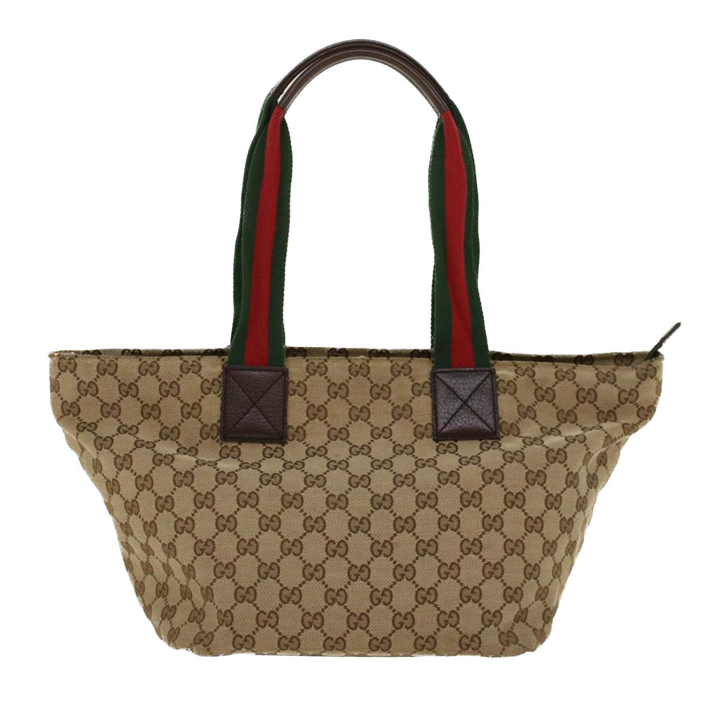 GUCCI GG Canvas Web Sherry Line Tote Bag Leather Beige Red 131230 ep1049