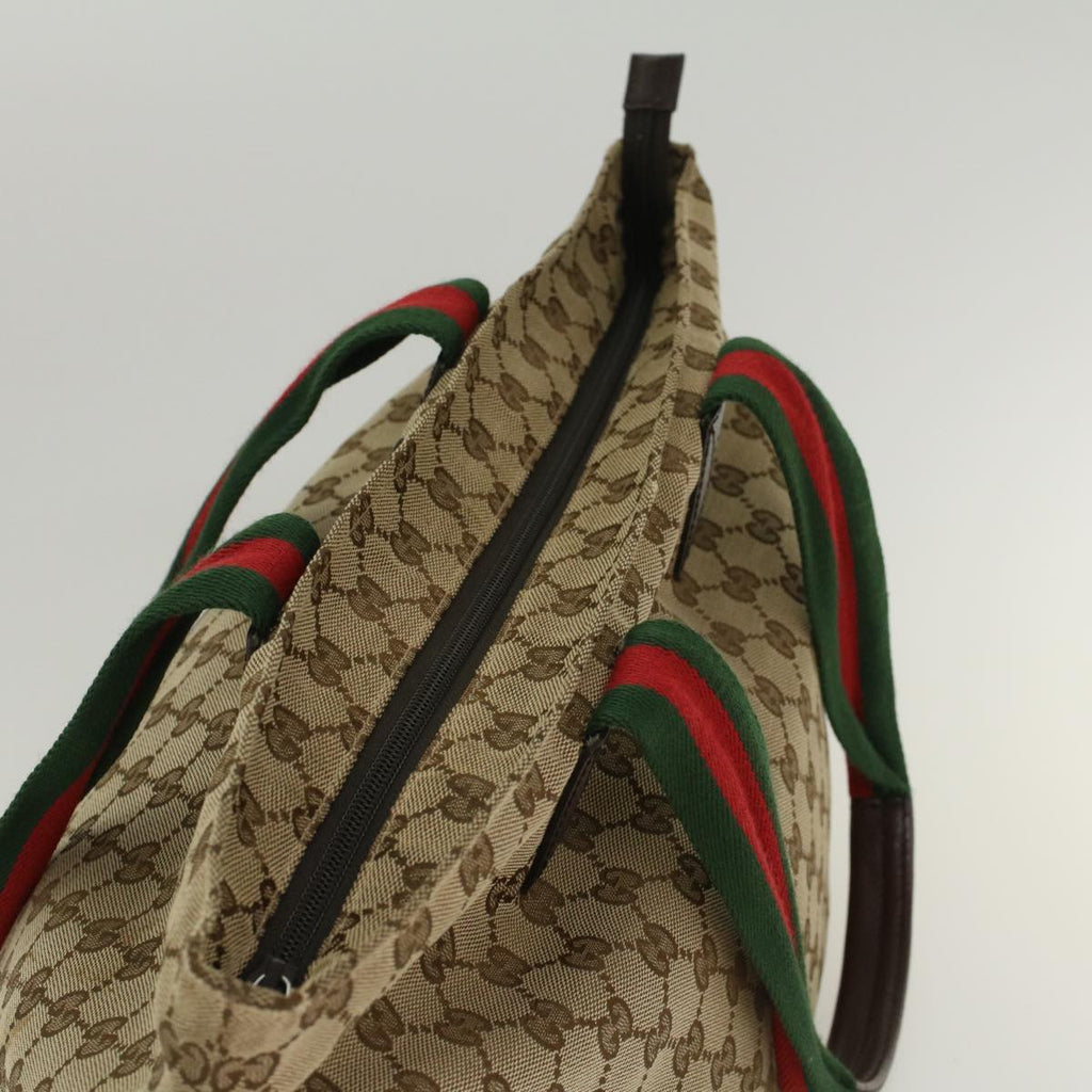 GUCCI GG Canvas Web Sherry Line Tote Bag Leather Beige Red 131230 ep1049