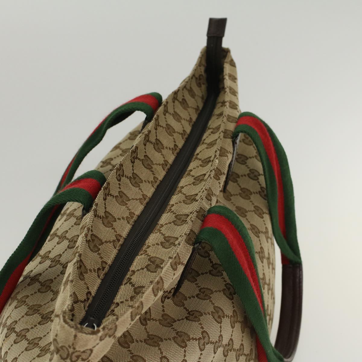 GUCCI GG Canvas Web Sherry Line Tote Bag Leather Beige Red 131230 ep1049
