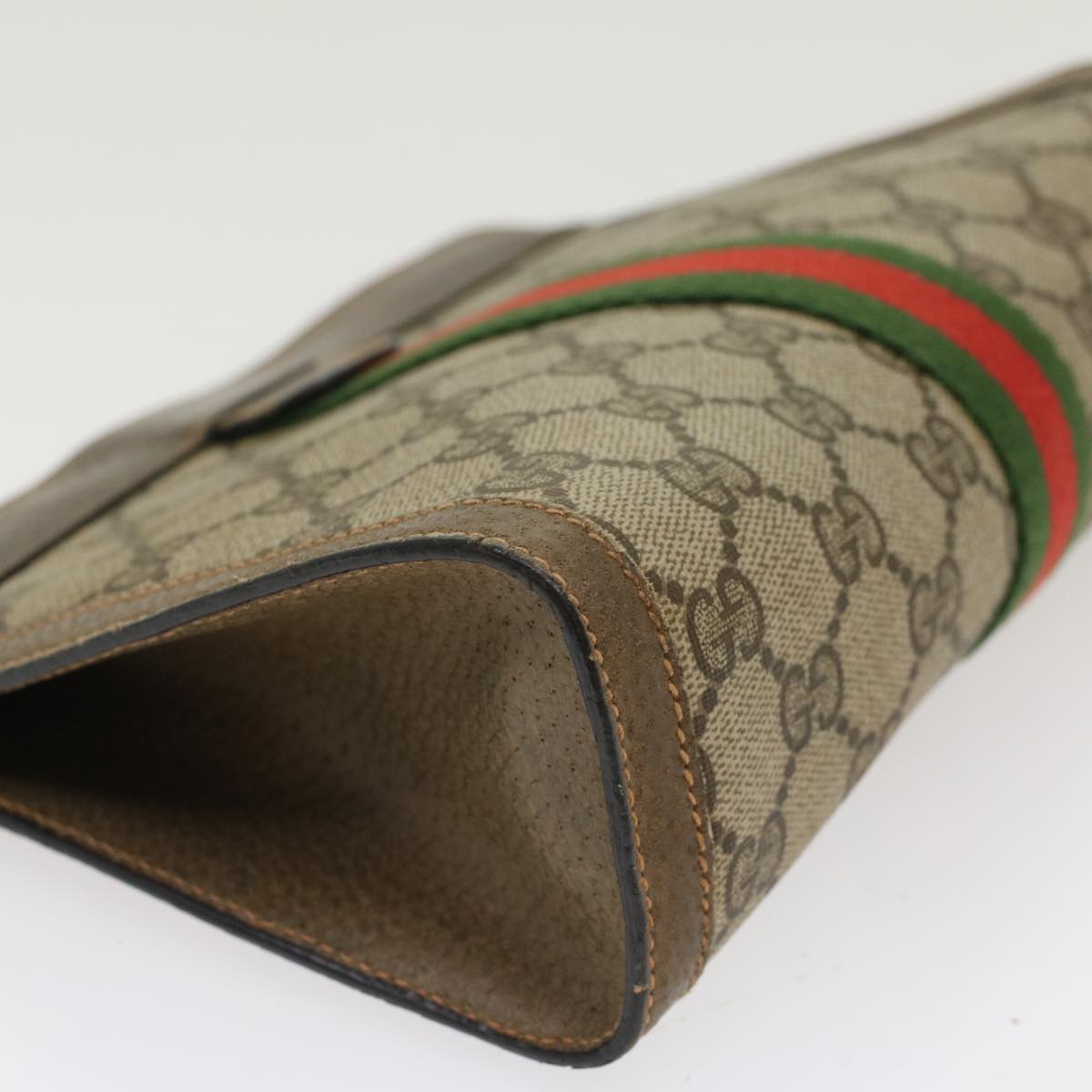 GUCCI GG Canvas Web Sherry Line Clutch Bag Beige Red 89•01•001 ep1055