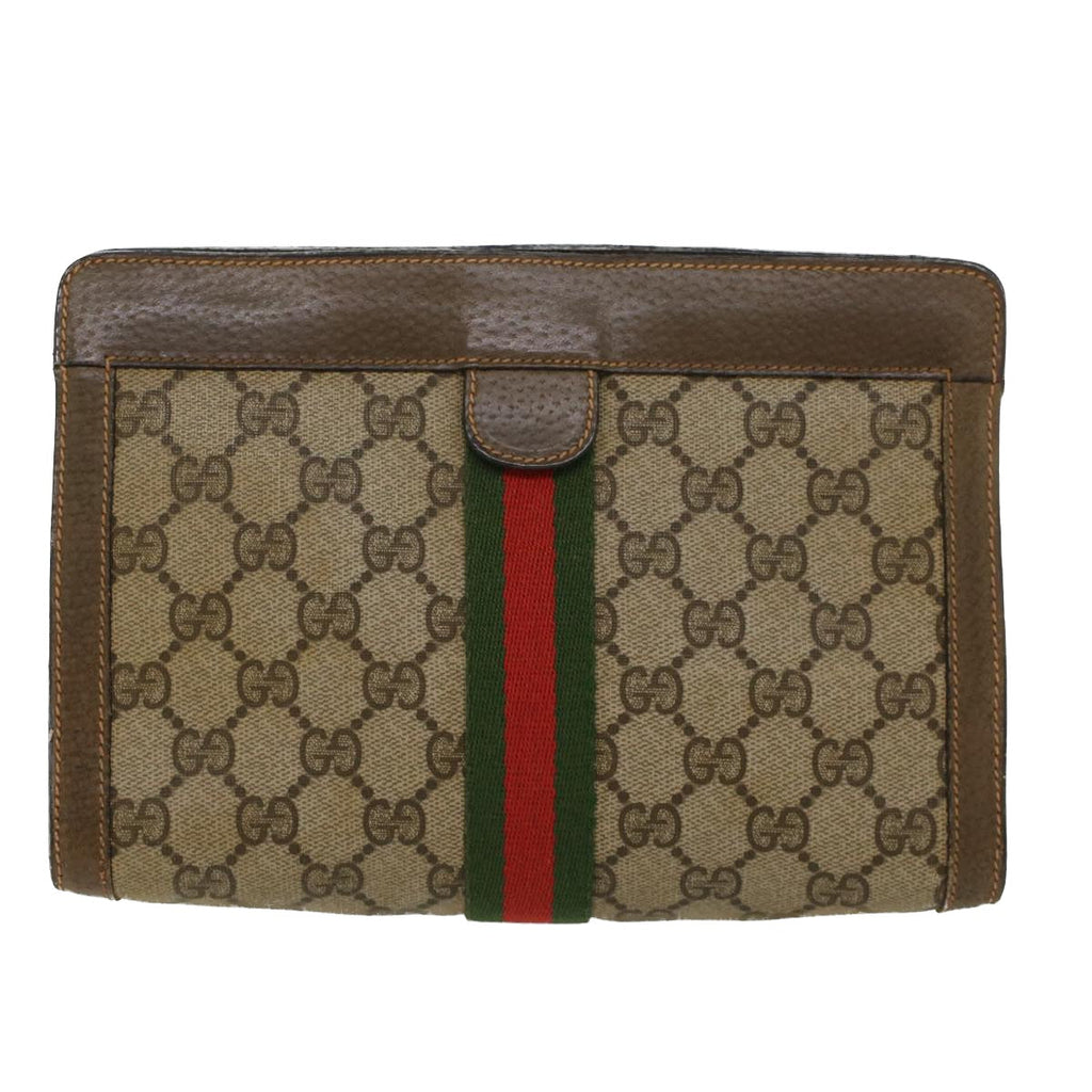 GUCCI GG Canvas Web Sherry Line Clutch Bag Beige Red 89•01•001 ep1055