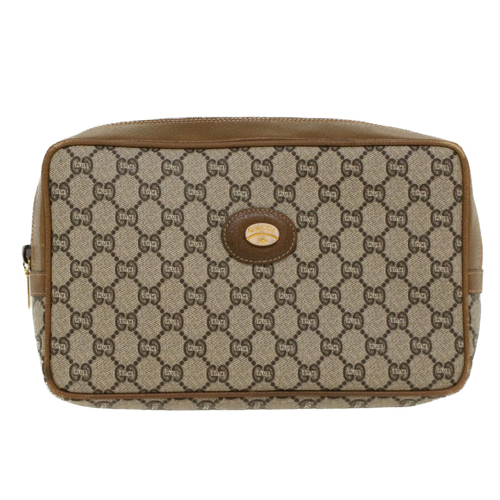 GUCCI GG Plus Canvas Clutch Bag PVC Leather Beige ep1069