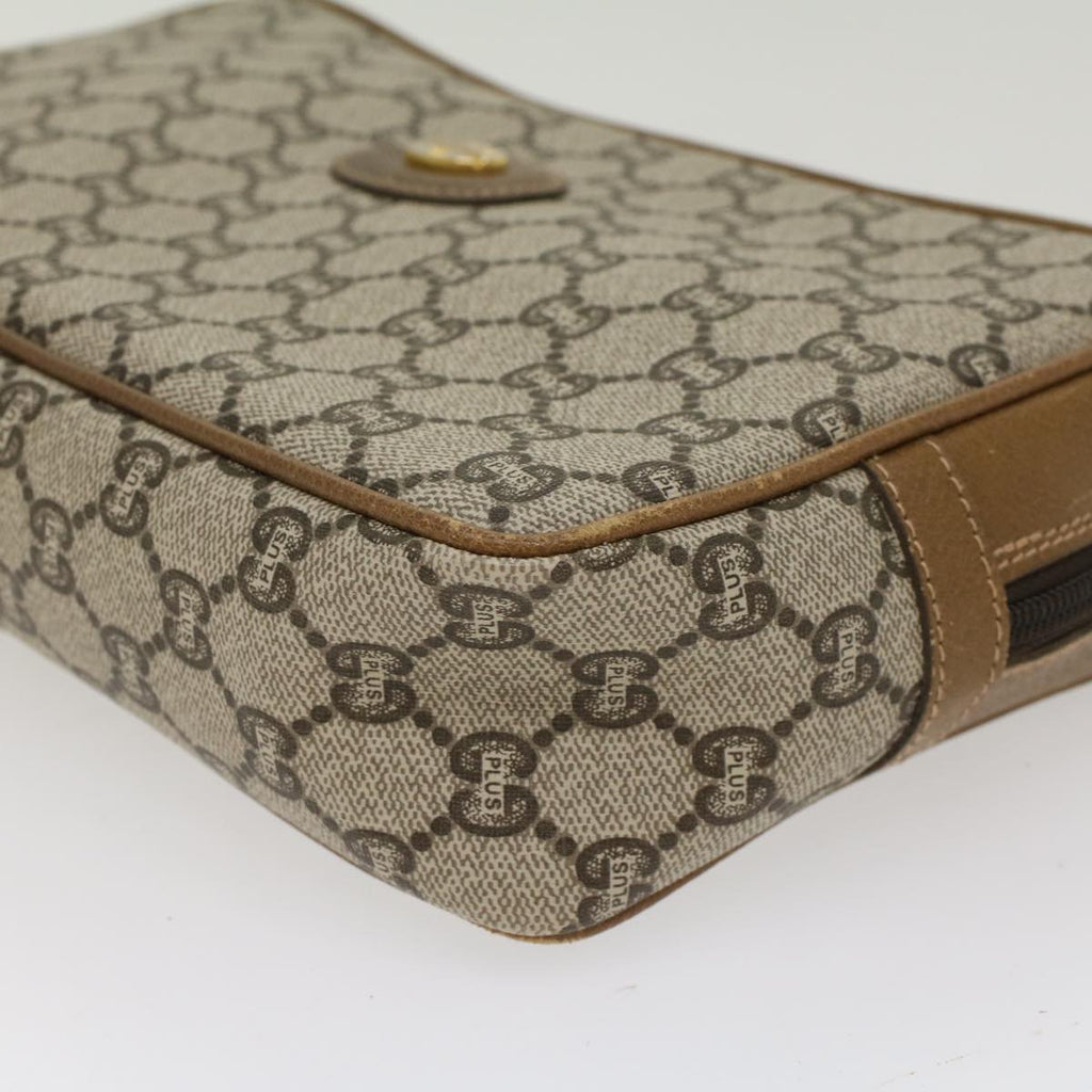 GUCCI GG Plus Canvas Clutch Bag PVC Leather Beige ep1069