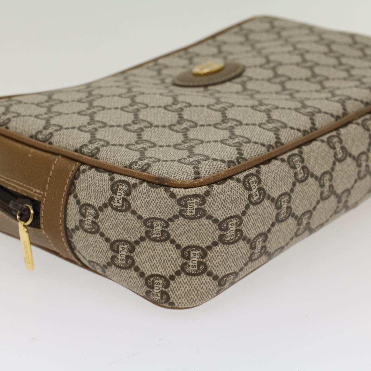 GUCCI GG Plus Canvas Clutch Bag PVC Leather Beige ep1069