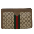 GUCCI GG Canvas Web Sherry Line Clutch Bag Beige Red 89•01•002 ep1079