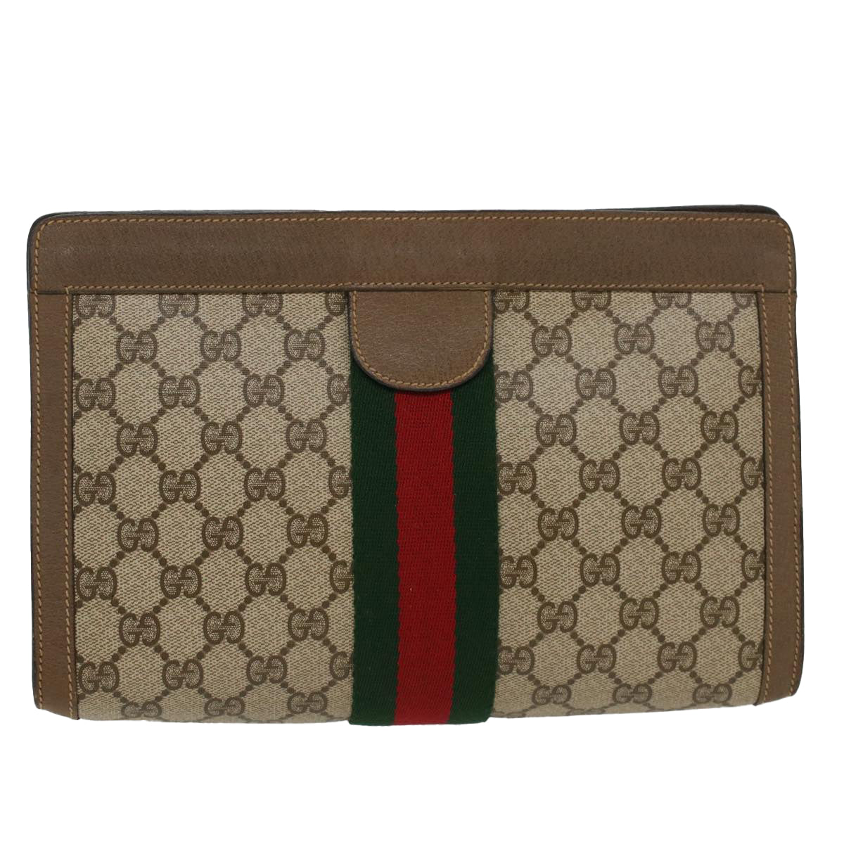 GUCCI GG Canvas Web Sherry Line Clutch Bag Beige Red 89•01•002 ep1079