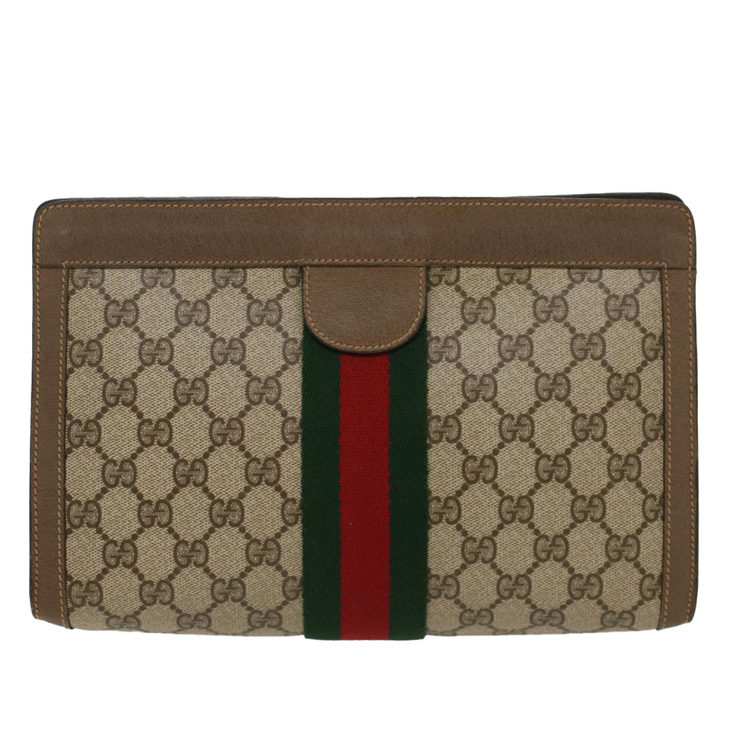 GUCCI GG Canvas Web Sherry Line Clutch Bag Beige Red 89•01•002 ep1079
