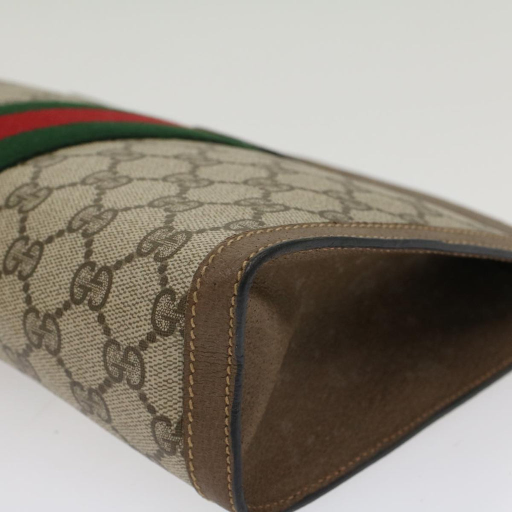 GUCCI GG Canvas Web Sherry Line Clutch Bag Beige Red 89•01•002 ep1079