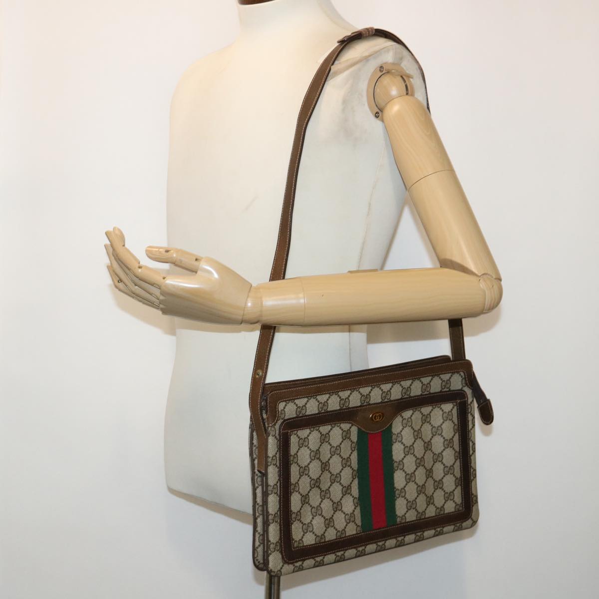 GUCCI GG Canvas Web Sherry Line Shoulder Bag Beige Red 001•16•4085 ep1097
