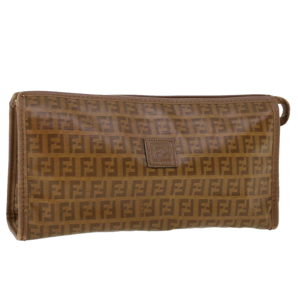 FENDI Zucchino Canvas Clutch Bag Brown ep1106