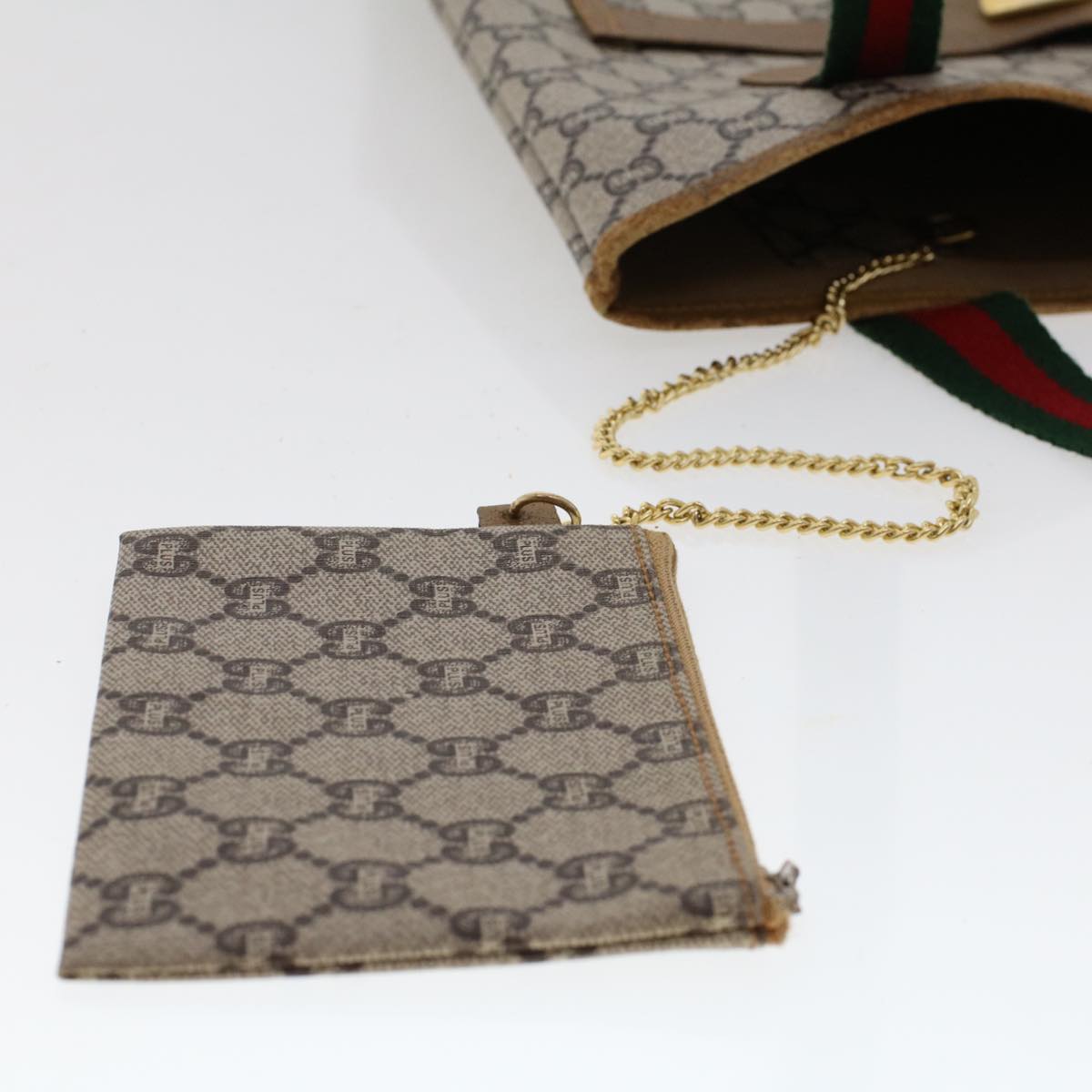 GUCCI GG Plus Canvas Web Sherry Line Tote Bag Beige Red Green ep1126