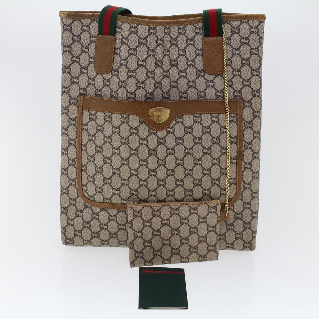GUCCI GG Plus Canvas Web Sherry Line Tote Bag Beige Red Green ep1126