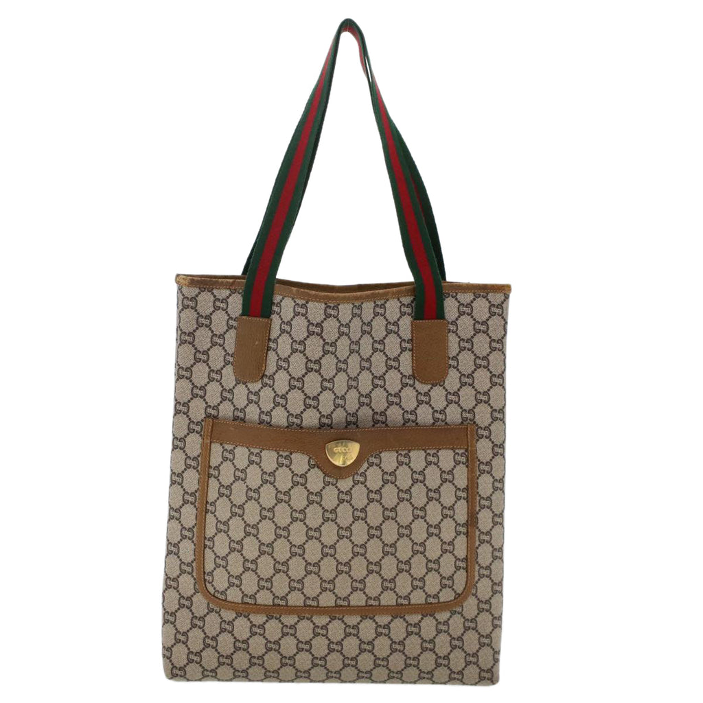 GUCCI GG Plus Canvas Web Sherry Line Tote Bag Beige Red Green ep1126