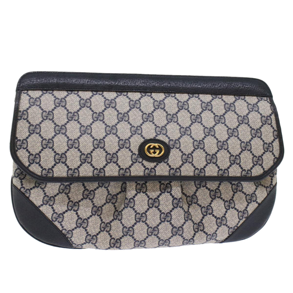 GUCCI GG Canvas Clutch Bag PVC Leather Gray Navy ep1131