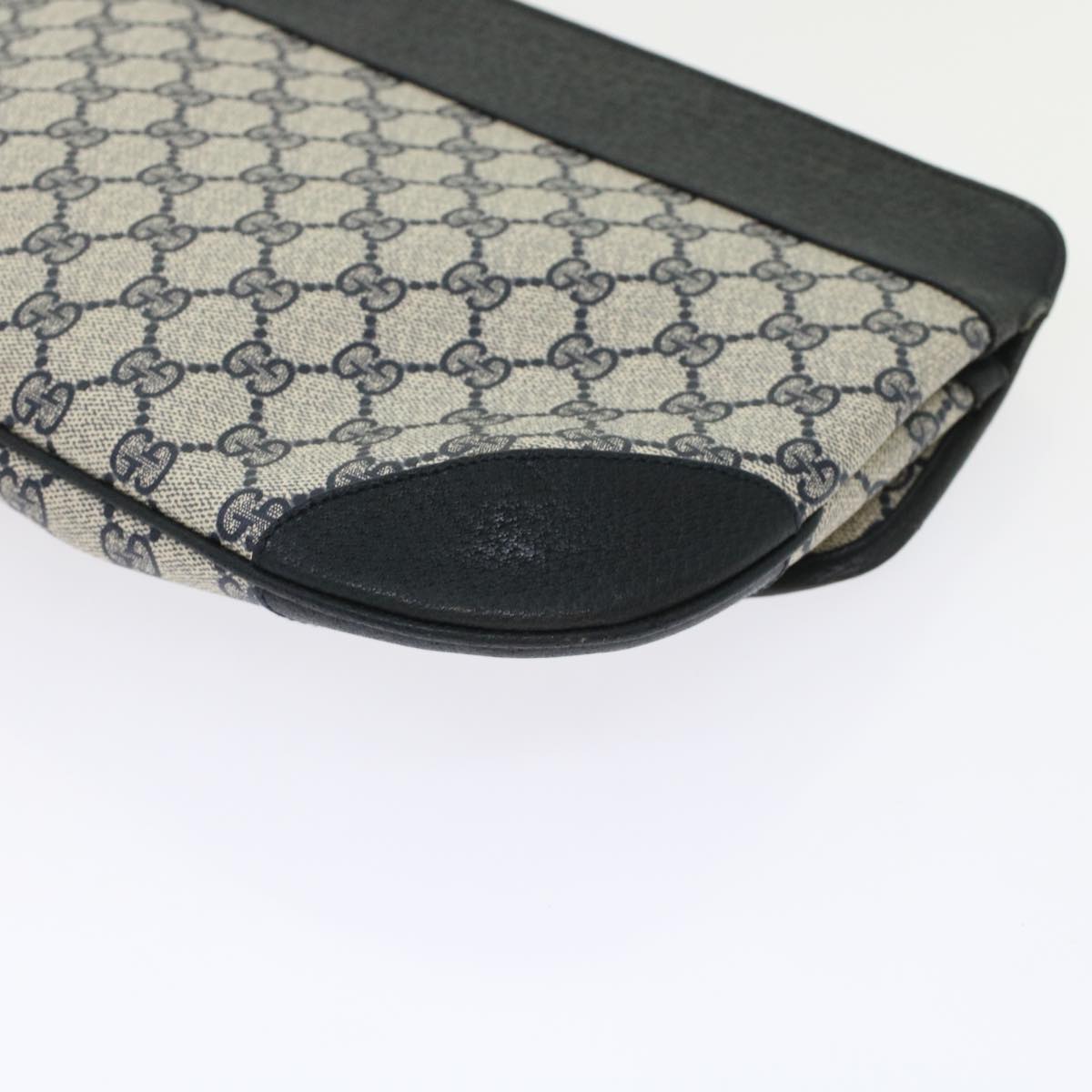 GUCCI GG Canvas Clutch Bag PVC Leather Gray Navy ep1131