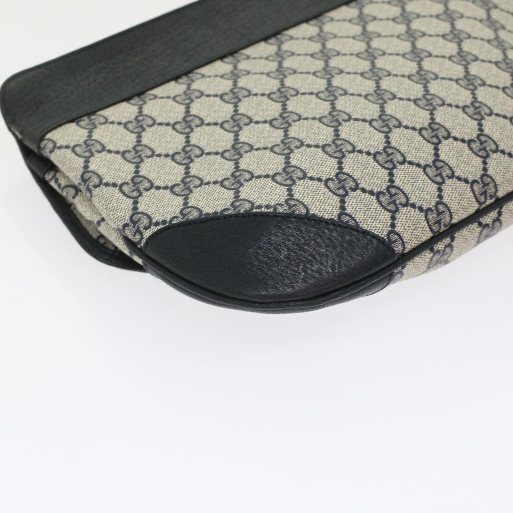 GUCCI GG Canvas Clutch Bag PVC Leather Gray Navy ep1131