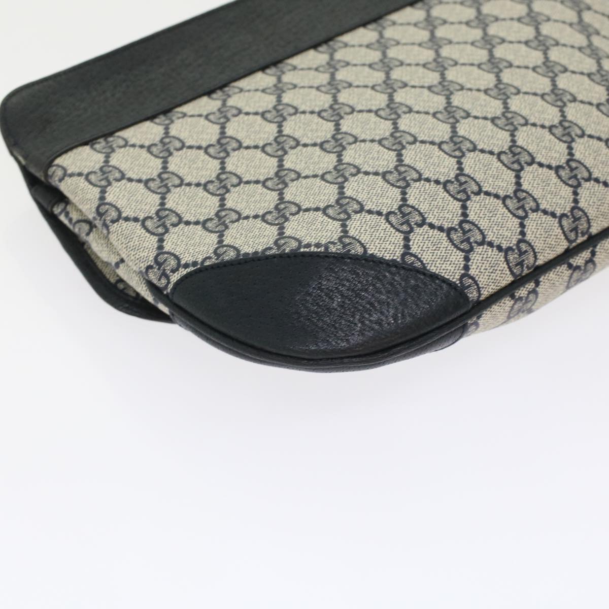 GUCCI GG Canvas Clutch Bag PVC Leather Gray Navy ep1131