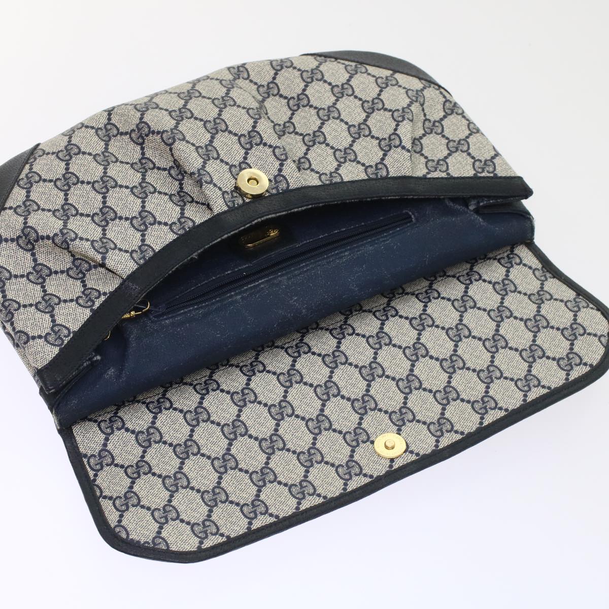 GUCCI GG Canvas Clutch Bag PVC Leather Gray Navy ep1131