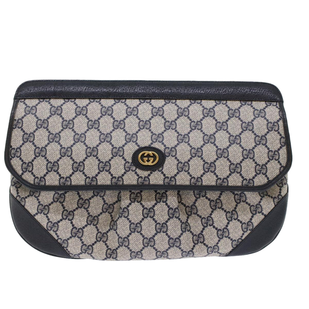 GUCCI GG Canvas Clutch Bag PVC Leather Gray Navy ep1131