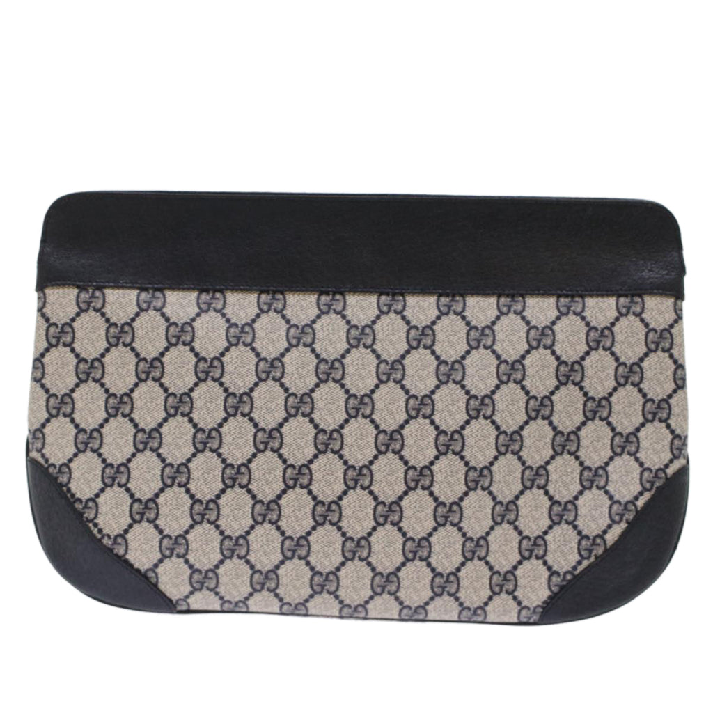GUCCI GG Canvas Clutch Bag PVC Leather Gray Navy ep1131