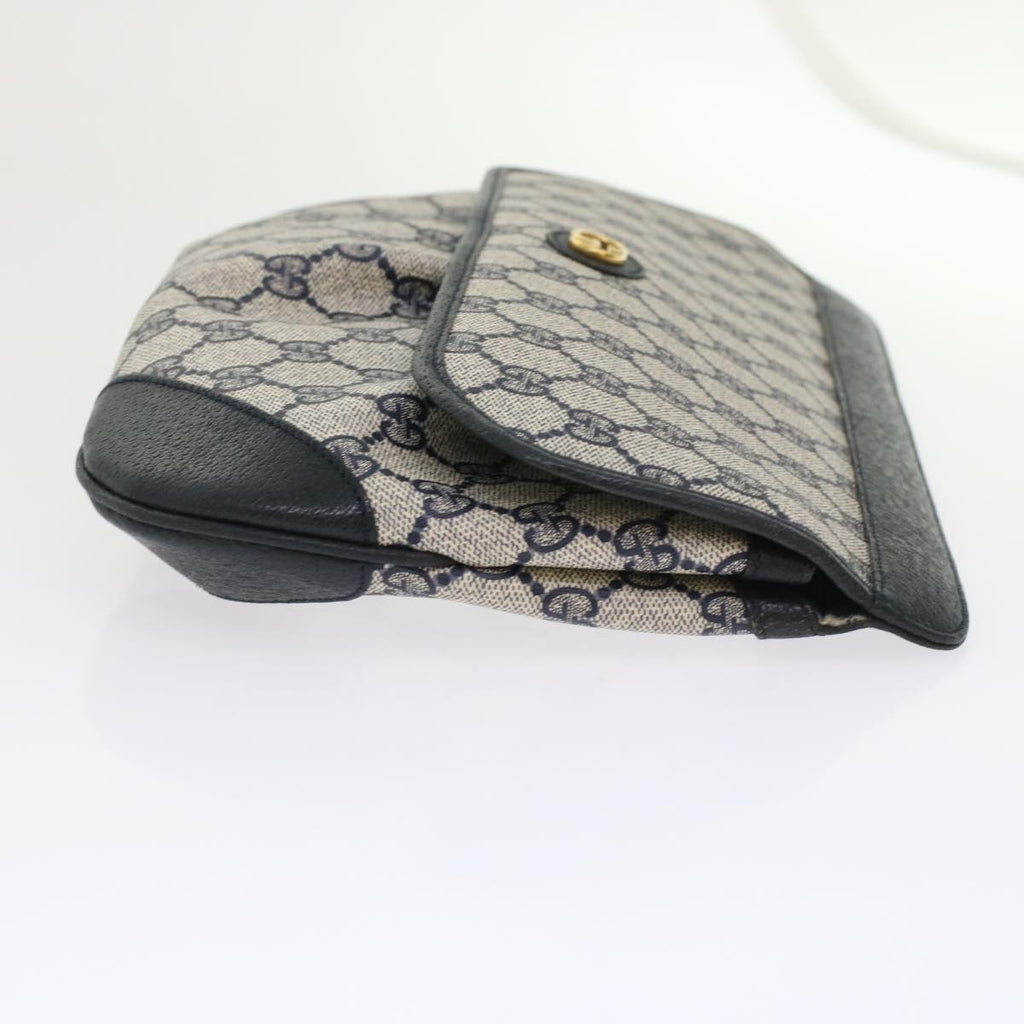 GUCCI GG Canvas Clutch Bag PVC Leather Gray Navy ep1131